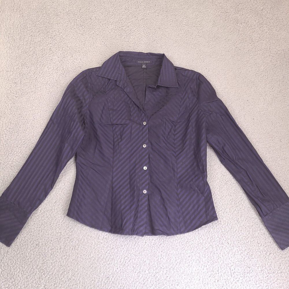 Vintage Banana Republic Shirt Womens Medium Blue Black Striped Button Down